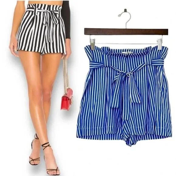 L’AGENCE Alex Black/White Striped Short size 2 Like New - Picture 3 of 5